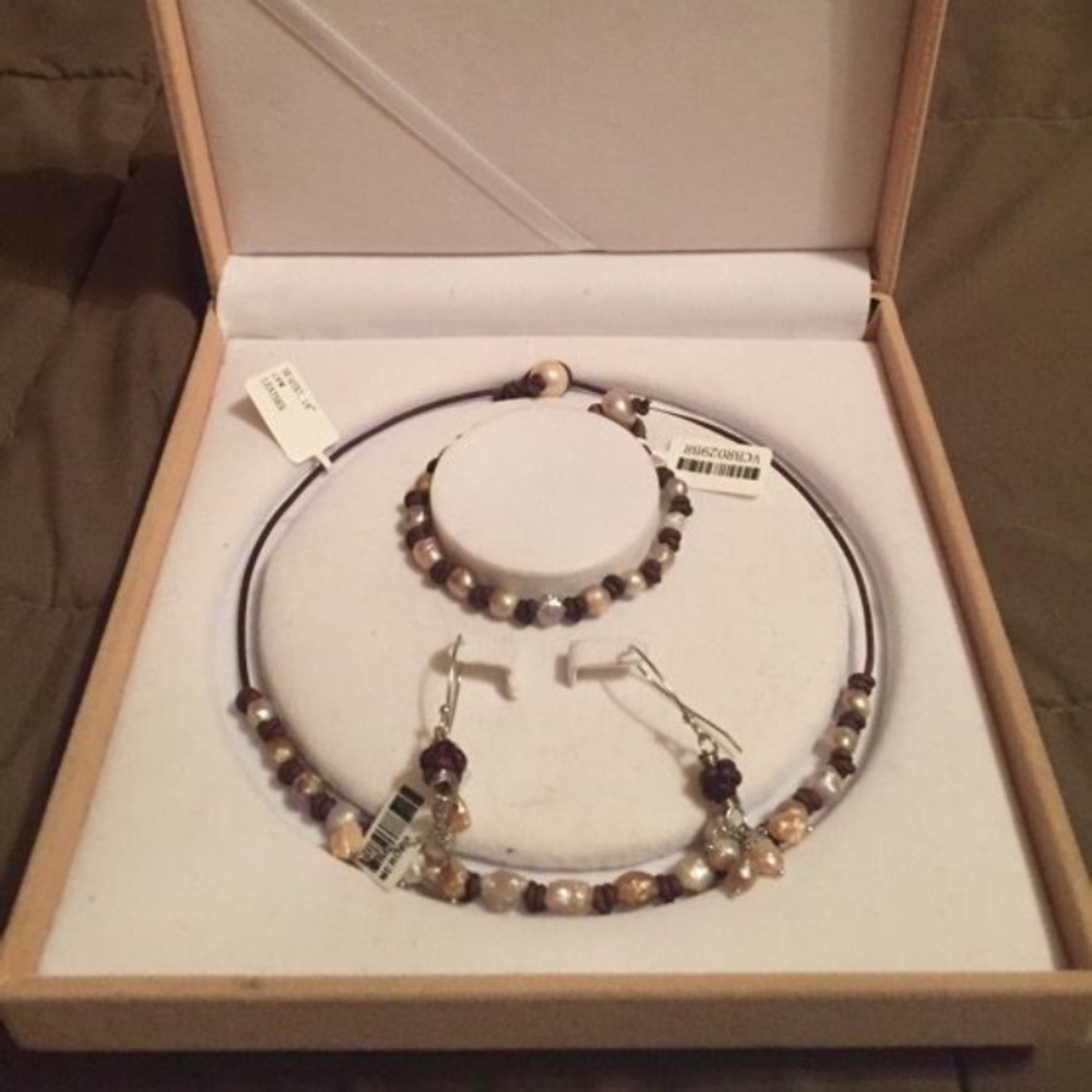 Authentic Pearl Neckalce, Earrings, and Bracelet